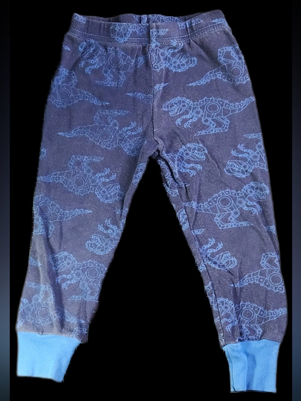 #KC131 Navy Dinosaur Print Kids Pajama Bottoms - Blue Cuffs